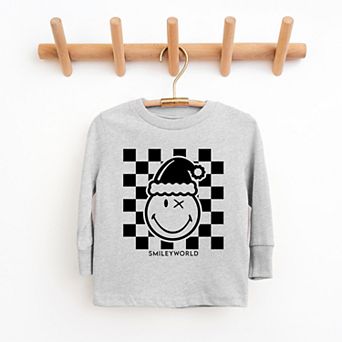 SmileyWorld Checkered Christmas Wink - Youth Long Sleeve Graphic T-Shirt