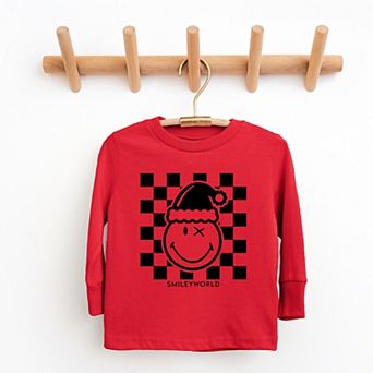 SmileyWorld Checkered Christmas Wink - Youth Long Sleeve Graphic T-Shirt