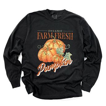 Farm Fresh Pumpkin Watercolor - Womens Garment Dyed Long Sleeve Graphic T-Shirt