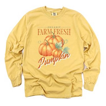 Farm Fresh Pumpkin Watercolor - Womens Garment Dyed Long Sleeve Graphic T-Shirt
