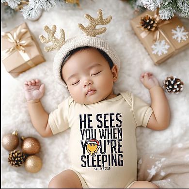 SmileyWorld He Sees You When You're Sleeping - Baby Short Sleeve Graphic Bodysuit