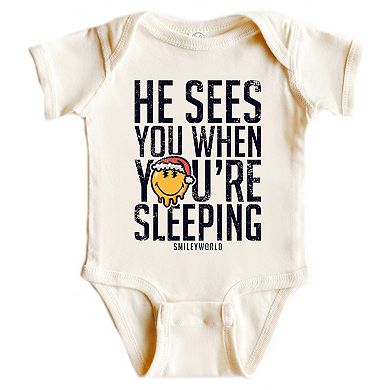 SmileyWorld He Sees You When You're Sleeping - Baby Short Sleeve Graphic Bodysuit