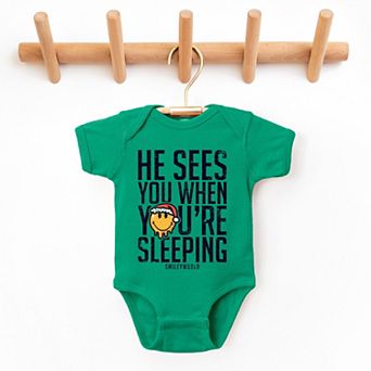 SmileyWorld He Sees You When You're Sleeping - Baby Short Sleeve Graphic Bodysuit
