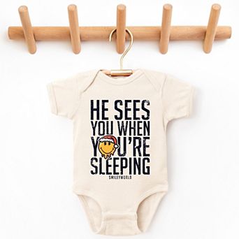 SmileyWorld He Sees You When You're Sleeping - Baby Short Sleeve Graphic Bodysuit