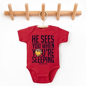 SmileyWorld He Sees You When You're Sleeping - Baby Short Sleeve Graphic Bodysuit