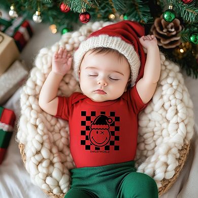 SmileyWorld Checkered Christmas Wink - Baby Short Sleeve Graphic Bodysuit