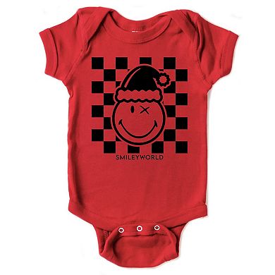 SmileyWorld Checkered Christmas Wink - Baby Short Sleeve Graphic Bodysuit