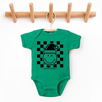 SmileyWorld Checkered Christmas Wink - Baby Short Sleeve Graphic Bodysuit