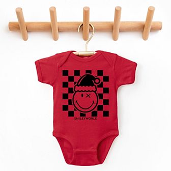 SmileyWorld Checkered Christmas Wink - Baby Short Sleeve Graphic Bodysuit