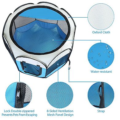 Portable Foldable Pet Tent Playpen with Removable Zipper Top & Bottom, Water-Resistant for Dogs Cats