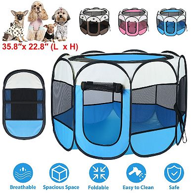 Portable Foldable Pet Tent Playpen with Removable Zipper Top & Bottom, Water-Resistant for Dogs Cats