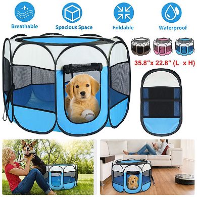 Portable Foldable Pet Tent Playpen with Removable Zipper Top & Bottom, Water-Resistant for Dogs Cats
