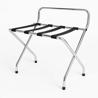 USTECH Single-Tier Chrome Luggage Rack with High Back Foldable Heavy-Duty Stand (Pack of 1)
