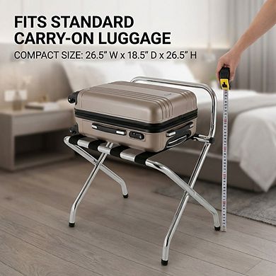 USTECH Single-Tier Chrome Luggage Rack with High Back Foldable Heavy-Duty Stand (Pack of 1)