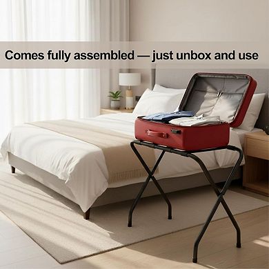 USTECH PRE-ASSEMBLED Double Tier Stainless Steel Luggage Rack, Black