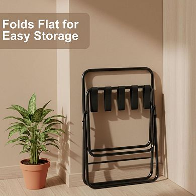 USTECH PRE-ASSEMBLED Double Tier Stainless Steel Luggage Rack, Black