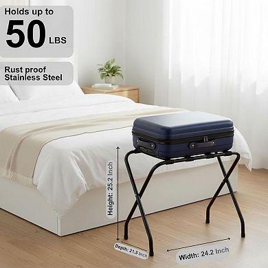 USTECH PRE-ASSEMBLED Double Tier Stainless Steel Luggage Rack, Black