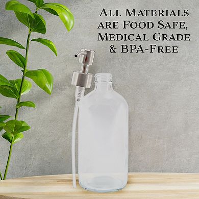16oz. Clear Glass Dispensers (2-Pack), with Stainless Pumps for Soap or Essential Oils
