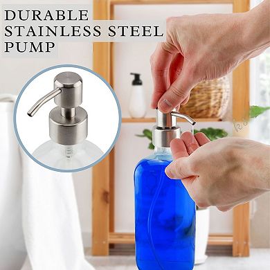 16oz. Clear Glass Dispensers (2-Pack), with Stainless Pumps for Soap or Essential Oils