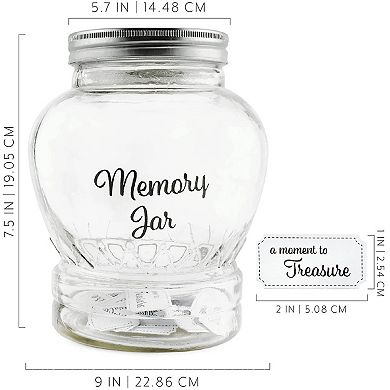 Clear Glass Memory Jar Gift Set; Includes 200 Prompt Cards for Family Keepsakes