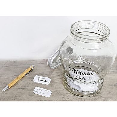 Clear Glass Memory Jar Gift Set; Includes 200 Prompt Cards for Family Keepsakes