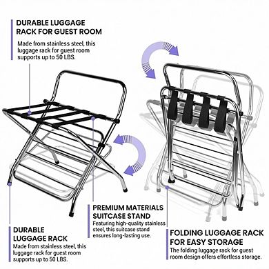 USTECH Double Tier Luggage Rack, Stainless Steel Suitcase Stand with High Back