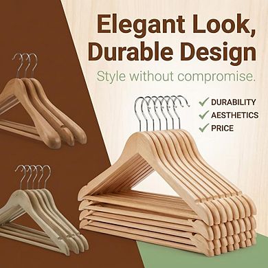 USTECH Slim Plastic Hangers, Wood-Like Design, Non-Slip Notches, 360° Swivel Hook, Pack of 30