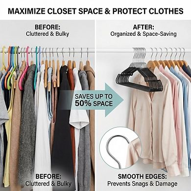Stainless Steel Wire Hangers, Rust-Resistant & Durable, for Closet, Bedroom & Laundry (24 Pack)