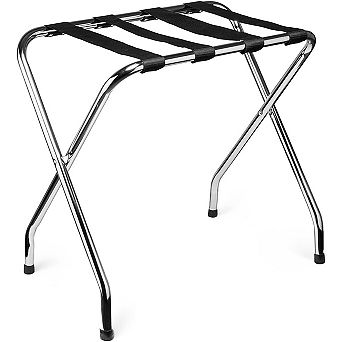 USTECH Luggage Rack-Single Tier, Pack of 1, Chrome, Self Asssembly, Foldable Rack for Guest Room