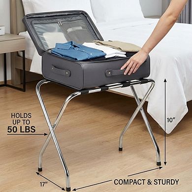 USTECH Foldable Stainless Steel Luggage Rack Heavy-Duty, Pre-Assembled, Airbnb