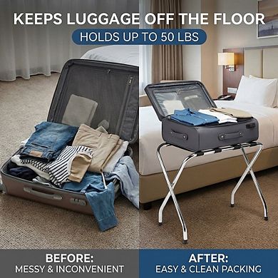 USTECH Foldable Stainless Steel Luggage Rack Heavy-Duty, Pre-Assembled, Airbnb