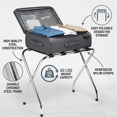 USTECH Foldable Stainless Steel Luggage Rack Heavy-Duty, Pre-Assembled, Airbnb