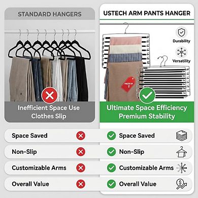 USTECH 8 Tier Space Saving Closet Organizer with Foam Padded Arms -Clothing Hanger - Chrome Finish