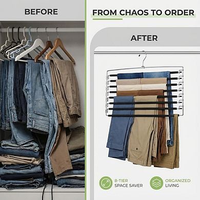 USTECH 8 Tier Space Saving Closet Organizer with Foam Padded Arms -Clothing Hanger - Chrome Finish