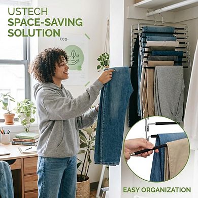 USTECH 8 Tier Space Saving Closet Organizer with Foam Padded Arms -Clothing Hanger - Chrome Finish