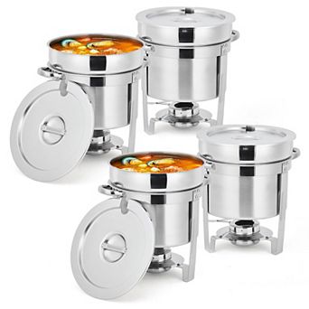 7-qt Commercial-Grade Soup Chafer Set of 4, Stainless Steel Round Food Warmers with Pots