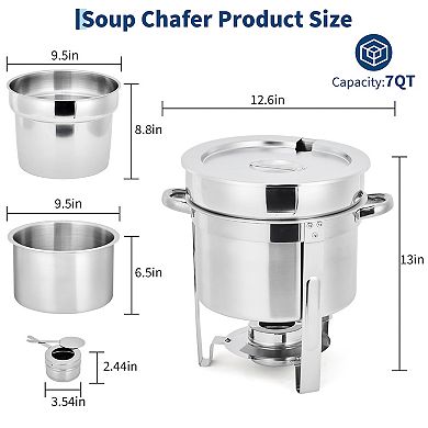7QT Commercial-Grade Soup Chafer Set of 4, Stainless Steel Round Food Warmers with Pots