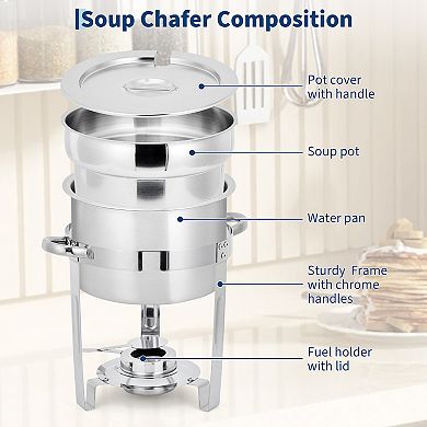 7QT Commercial-Grade Soup Chafer Set of 4, Stainless Steel Round Food Warmers with Pots