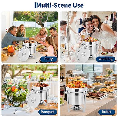 7QT Commercial-Grade Soup Chafer Set of 4, Stainless Steel Round Food Warmers with Pots