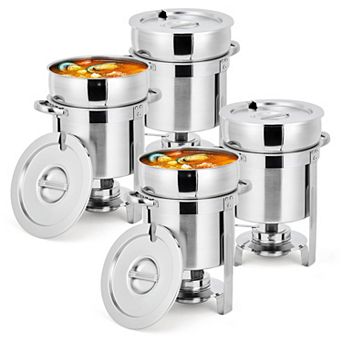 11-qt Commercial-Grade Soup Chafer Set of 4, Stainless Steel Round Food Warmers with Pots