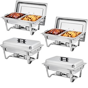 8-qt Chafing Dish Buffet Set of 4, Stainless Steel Food Warmer Set with 2 Half Size Food Pans