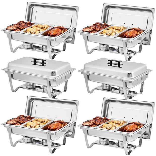 3-Pack Stainless Steel Round Chafing Dishes - 5 Qt Full Size Buffet Trays For Catering & Events