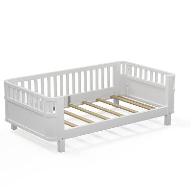 Whisen Wood Platform Bed with Rails