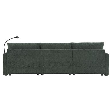 Whisen Chenille Sectional Sofa with Storage Ottoman & Pockets, Phone Holder & Charging Ports