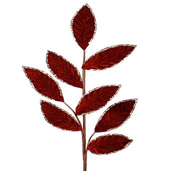 28" Burgundy Velvet and Glitter Leaf Sprays Elegant Christmas Floral Décor Accent