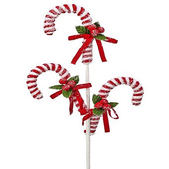 26" Candy Cane with Pompom Holly Spray Festive Christmas Decoration
