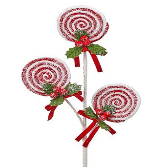 25" Lollipop with Pompom Holly Spray Festive Christmas Floral Pick
