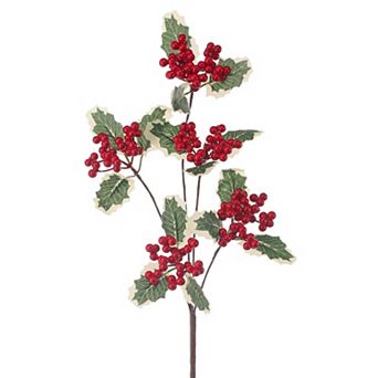 26" Waterproof Variegated Holly Spray Red/Green Christmas Decoration