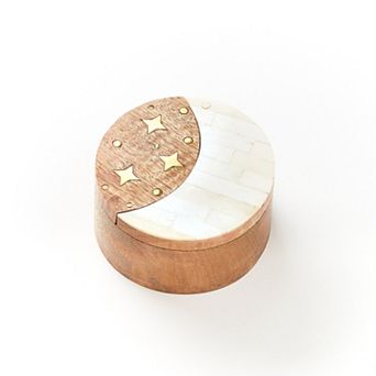 Nakshatra Moon Stars Pivot Box - Bone, Wood, Brass
