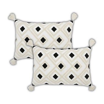 Peppermint Home Diamond Tufted Cotton Lumbar Pillow Covers with Tassels - Set of 2